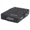 Comutador KVM Manhattan compacto 4 portas, 4x USB-A, cabo incluído, suporte de áudio, controle 4 computadores através de um teclado/rato/ecrã, preto, garantia vitalícia, embalado