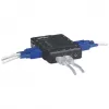 Comutador KVM Manhattan compacto 4 portas, 4x USB-A, cabo incluído, suporte de áudio, controle 4 computadores através de um teclado/rato/ecrã, preto, garantia vitalícia, embalado