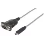 Conversor USB-C para série Manhattan, ficha macho para ficha macho, USB-C para porta série/RS232/COM/DB9, chipset Prolific PL-2303RA-Chipsatz, cabo 45 cm, prateado/preto, saco de plástico