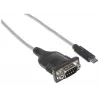 Conversor USB-C para série Manhattan, ficha macho para ficha macho, USB-C para porta série/RS232/COM/DB9, chipset Prolific PL-2303RA-Chipsatz, cabo 45 cm, prateado/preto, saco de plástico