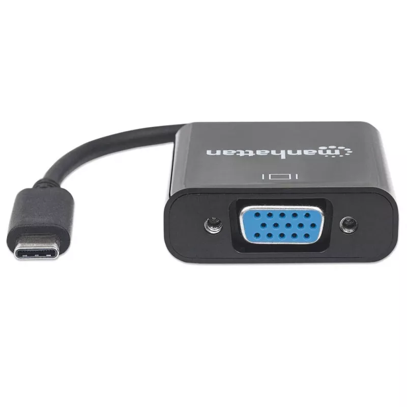 Cabo conversor USB-C para VGA Manhattan, 1080p@60Hz, preto, 8 cm, ficha macho para ficha fêmea, garantia vitalícia, equivalente a CDP2HD