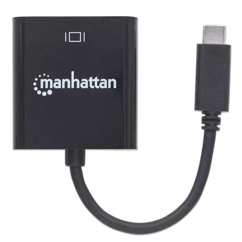 Cabo conversor USB-C para VGA Manhattan, 1080p@60Hz, preto, 8 cm, ficha macho para ficha fêmea, garantia vitalícia, equivalente a CDP2HD
