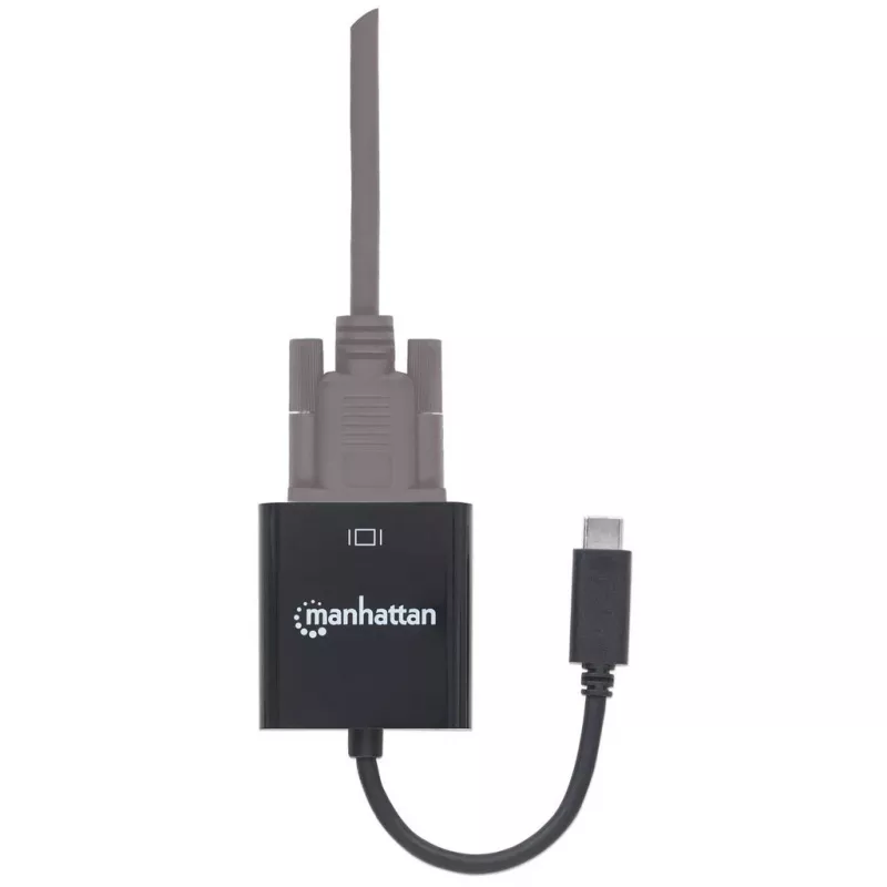 Cabo conversor USB-C para VGA Manhattan, 1080p@60Hz, preto, 8 cm, ficha macho para ficha fêmea, garantia vitalícia, equivalente a CDP2HD