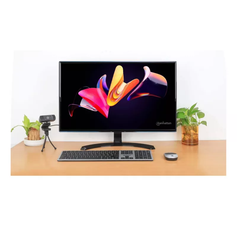 Recetor nano USB-A único Manhattan para ambos, teclado sem fios de tamanho normal, rato ótico ambidestro com três botões e roda de deslocamento, 1200 dpi, prateado/preto