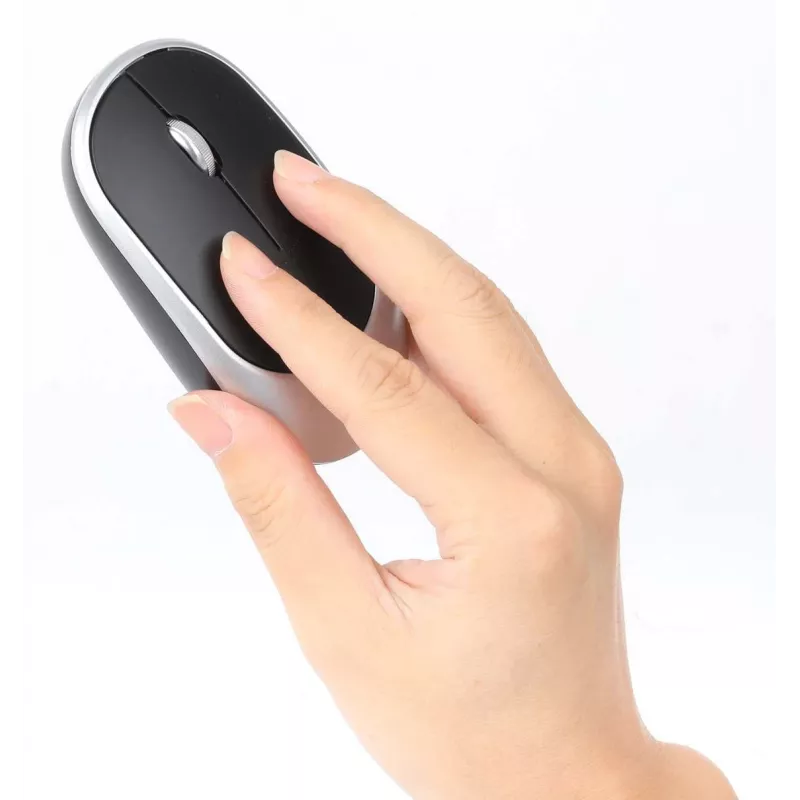 Recetor nano USB-A único Manhattan para ambos, teclado sem fios de tamanho normal, rato ótico ambidestro com três botões e roda de deslocamento, 1200 dpi, prateado/preto