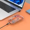 Rato sem fios recarregável transparente Manhattan, transparente/laranja, ajustável 800/1200/1600 dpi, com iluminação LED RGB, 2,4 GHz (alcance até 10 m), USB, ótico, ambidestro, quatro botões com roda de deslocamento, design fino, micro-recetor USB-A, bateria de iões de lítio