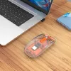 Rato sem fios recarregável transparente Manhattan, transparente/laranja, ajustável 800/1200/1600 dpi, com iluminação LED RGB, 2,4 GHz (alcance até 10 m), USB, ótico, ambidestro, quatro botões com roda de deslocamento, design fino, micro-recetor USB-A, bateria de iões de lítio