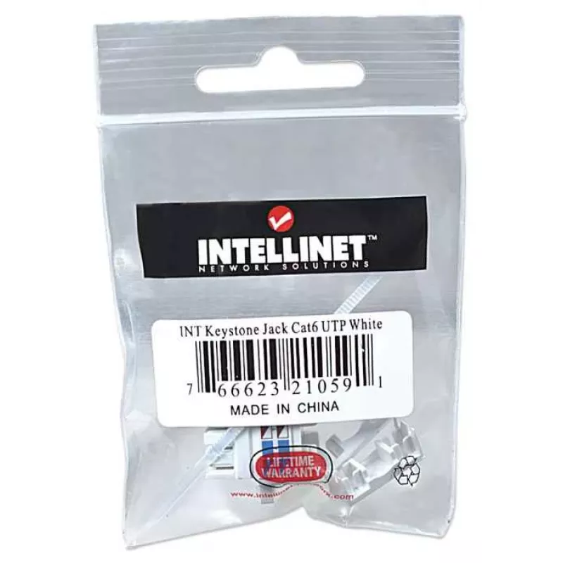 Tomada Keystone Intellinet, Cat6, UTP, LSA, branco, plano, branco, RJ-45, ficha fêmea, 22/26, Cat6