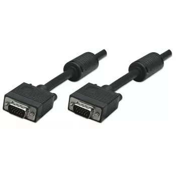 Cabo de monitor VGA Manhattan (com núcleos de ferrite), 10 m, preto, ficha macho para ficha macho, HD15, cabo com especificação SVGA superior (totalmente compatível), blindagem com núcleos de ferrite ajuda a minimizar interferências eletromagnéticas e a melhorar a transmissão de vídeo, garantia vitalícia