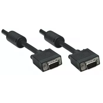 Cabo de monitor VGA Manhattan (com núcleos de ferrite), 10 m, preto, ficha macho para ficha macho, HD15, cabo com especificação SVGA superior (totalmente compatível), blindagem com núcleos de ferrite ajuda a minimizar interferências eletromagnéticas e a melhorar a transmissão de vídeo, garantia vitalícia