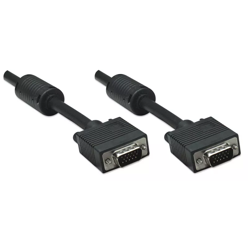 Cabo de monitor VGA Manhattan (com núcleos de ferrite), 1,8 m, preto, ficha macho para ficha macho, HD15