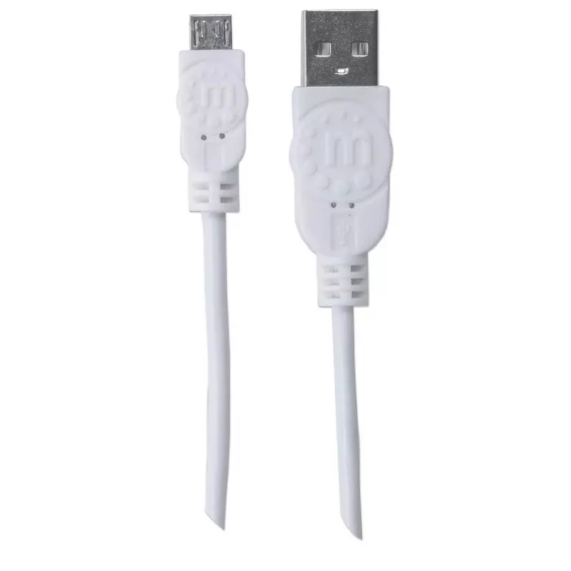 Cabo USB-A para Micro-USB Manhattan, 1,8 m, ficha macho para ficha macho, 480 Mbit/s (USB 2.0), Hi-Speed USB, branco, garantia vitalícia