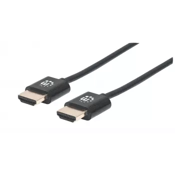 Cabo HDMI com Ethernet Manhattan (Ultra Thin), 4K@60Hz (Premium High Speed), 1 m, ficha macho para ficha macho, preto, Ultra HD 4K x 2K, totalmente blindado, contactos banhados a ouro, garantia vitalícia