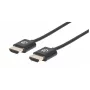 Cabo HDMI com Ethernet Manhattan (Ultra Thin), 4K@60Hz (Premium High Speed), 1 m, ficha macho para ficha macho, preto, Ultra HD 4K x 2K, totalmente blindado, contactos banhados a ouro, garantia vitalícia