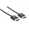 Cabo HDMI com Ethernet Manhattan (Ultra Thin), 4K@60Hz (Premium High Speed), 1 m, ficha macho para ficha macho, preto, Ultra HD 4K x 2K, totalmente blindado, contactos banhados a ouro, garantia vitalícia