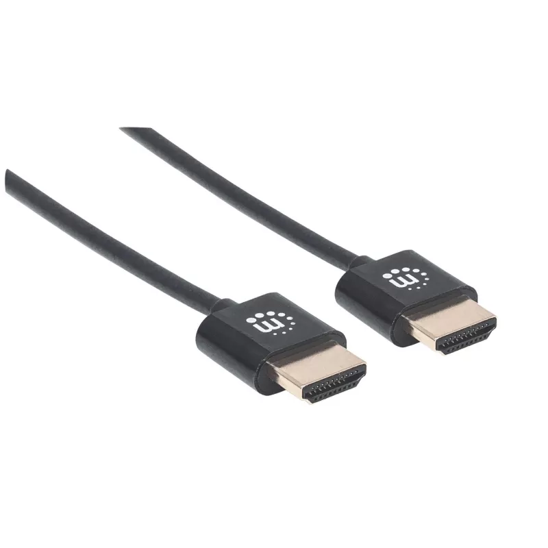 Cabo HDMI com Ethernet Manhattan (Ultra Thin), 4K@60Hz (Premium High Speed), 1 m, ficha macho para ficha macho, preto, Ultra HD 4K x 2K, totalmente blindado, contactos banhados a ouro, garantia vitalícia