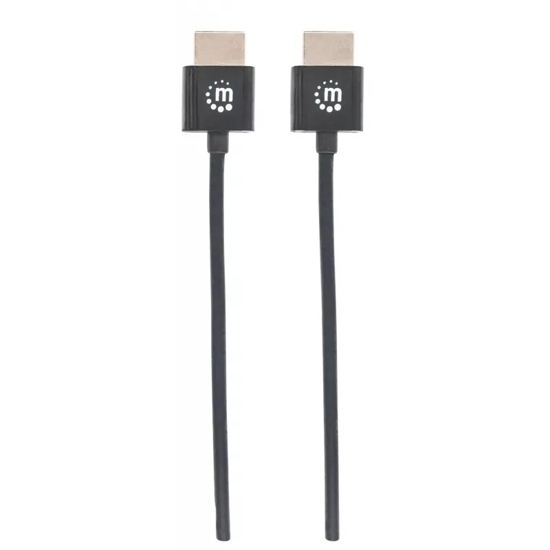 Cabo HDMI com Ethernet Manhattan (Ultra Thin), 4K@60Hz (Premium High Speed), 1 m, ficha macho para ficha macho, preto, Ultra HD 4K x 2K, totalmente blindado, contactos banhados a ouro, garantia vitalícia