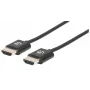Cabo HDMI com Ethernet Manhattan (ultra fino), 4K@60Hz (Premium High Speed), 3 m, ficha macho para ficha macho, preto, Ultra HD 4K x 2K, totalmente blindado, contactos banhados a ouro, garantia vitalícia