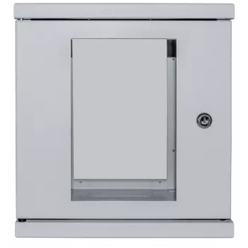 Armário de rede de 10 polegadas Intellinet - montagem na parede (padrão), 6HE, 300 mm de profundidade, cinzento, montado, máx. 60 kg, também adequado para utilização em secretária ou chão, profundidade útil 265 mm, porta de metal e vidro, painel traseiro, painéis laterais removíveis, peças para montagem na parede (por exemplo, parafusos/buchas) não incluídas