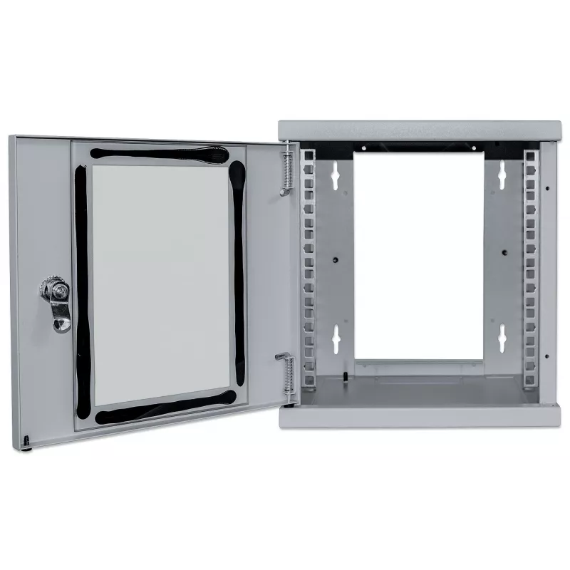 Armário de rede de 10 polegadas Intellinet - montagem na parede (padrão), 6HE, 300 mm de profundidade, cinzento, montado, máx. 60 kg, também adequado para utilização em secretária ou chão, profundidade útil 265 mm, porta de metal e vidro, painel traseiro, painéis laterais removíveis, peças para montagem na parede (por exemplo, parafusos/buchas) não incluídas