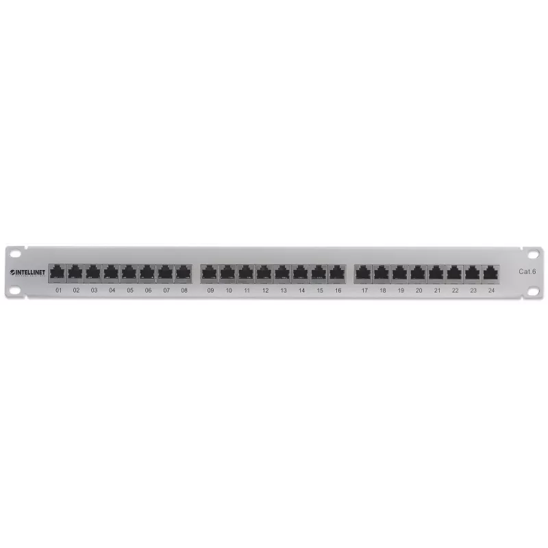 Intellinet Patch Panel, Cat6, FTP, 24 Portas, 1U, Blindado, Blocos LSA de Entrada Superior a 90°, Cinzento