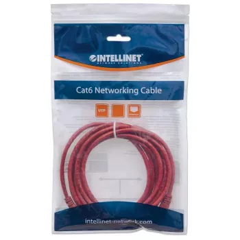 Intellinet Cabo de Patch de Rede, Cat6, 0,5m, Vermelho, CCA, U/UTP, PVC, RJ45, Contactos Banhados a Ouro, Sem Patilha, Proteção Anti-dobra Moldada, Garantia Vitalícia