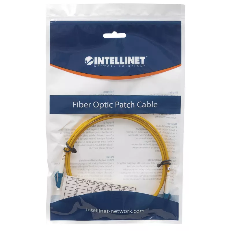 Intellinet Cabo de Patch de Fibra Ótica, OS2, LC/LC, 2 m, Amarelo, Duplex, Monomodo, 9/125 µm, LSZH, Fibra Ótica, Garantia Vitalícia