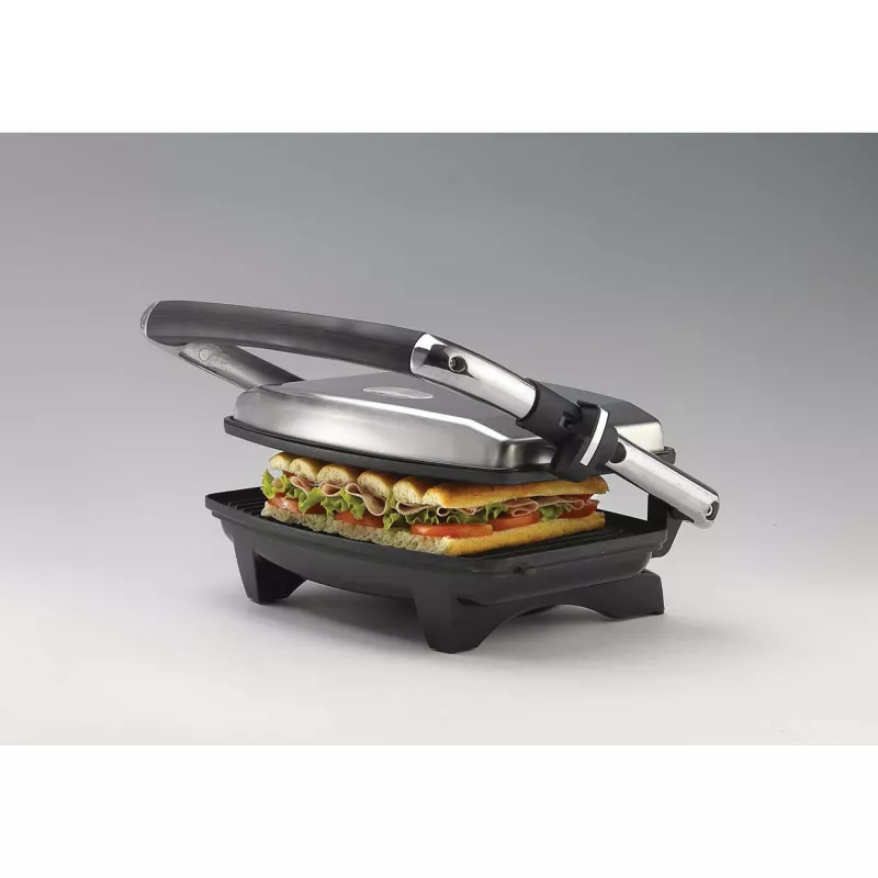 Ariete 1911 Toast & Grill fino - Placa elétrica antiaderente para torradas e sanduíches - placa canelada - 1000 Watt - prateado