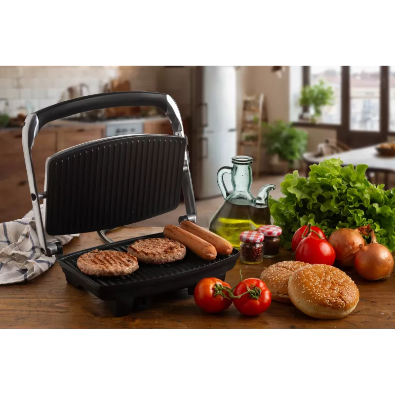 Ariete 1911 Toast & Grill fino - Placa elétrica antiaderente para torradas e sanduíches - placa canelada - 1000 Watt - prateado