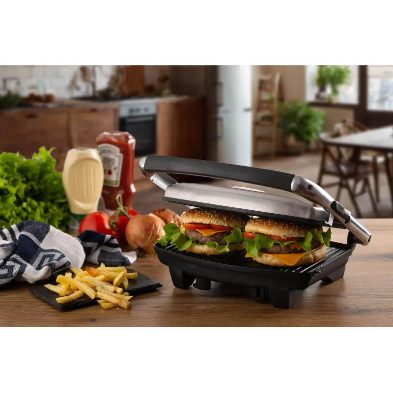 Ariete 1911 Toast & Grill fino - Placa elétrica antiaderente para torradas e sanduíches - placa canelada - 1000 Watt - prateado