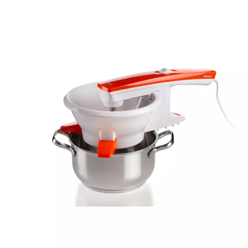 Ariete 261 Passì – Espremedor elétrico de legumes – 3 discos de aço inoxidável – adaptável a qualquer recipiente – 25 Watt – branco e laranja