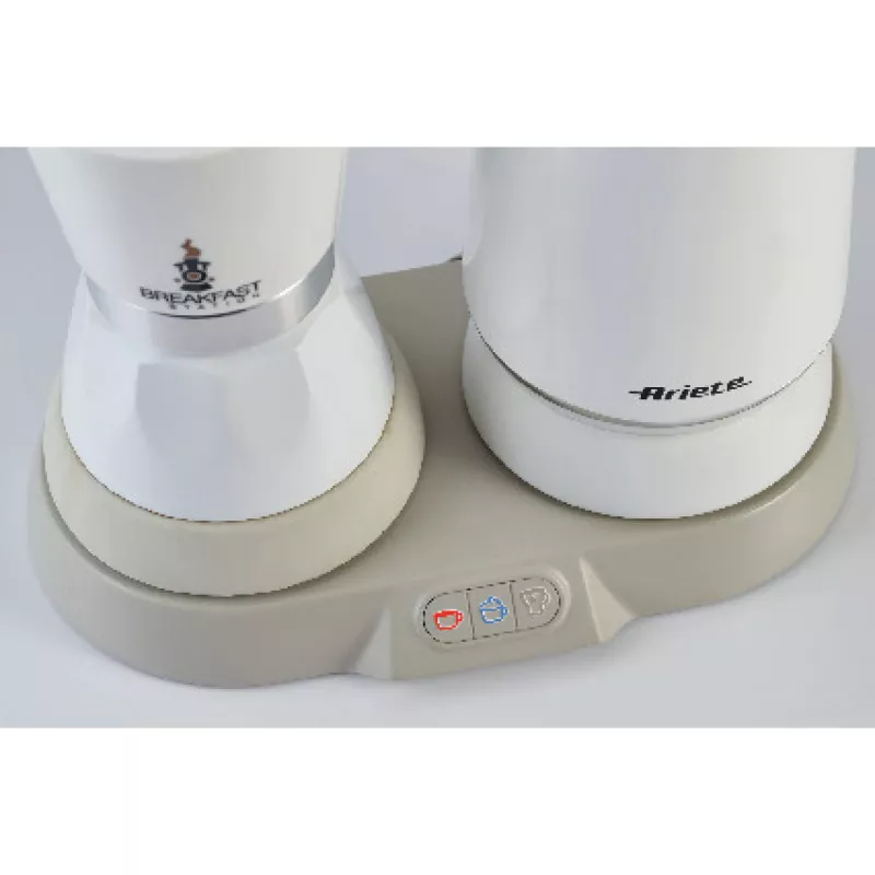 Ariete 1344 Breakfast Station, 3 aparelhos em 1: cafeteira moka, chaleira, espumador de leite para leite quente e frio, 500 W, 2/4 chávenas, mantém o café quente, 5 funções, branco