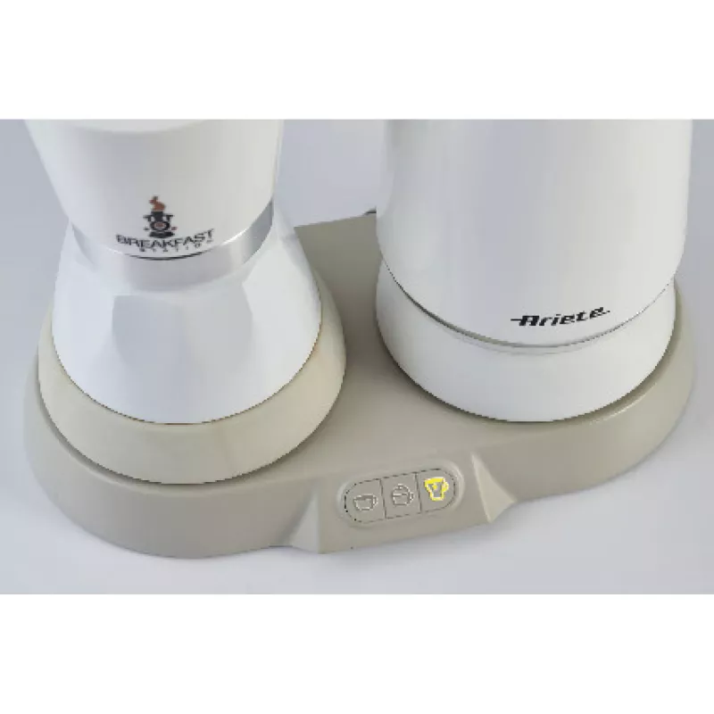 Ariete 1344 Breakfast Station, 3 aparelhos em 1: cafeteira moka, chaleira, espumador de leite para leite quente e frio, 500 W, 2/4 chávenas, mantém o café quente, 5 funções, branco