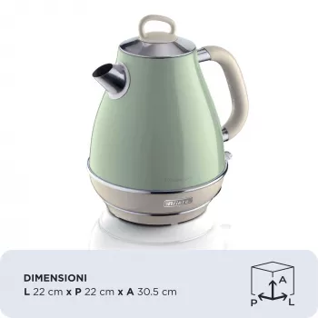 Ariete 2869 Chaleira Vintage, aço inoxidável, 1,7 l, desligamento automático, 2000 W, para água, chá e infusões de ervas, verde-pastel