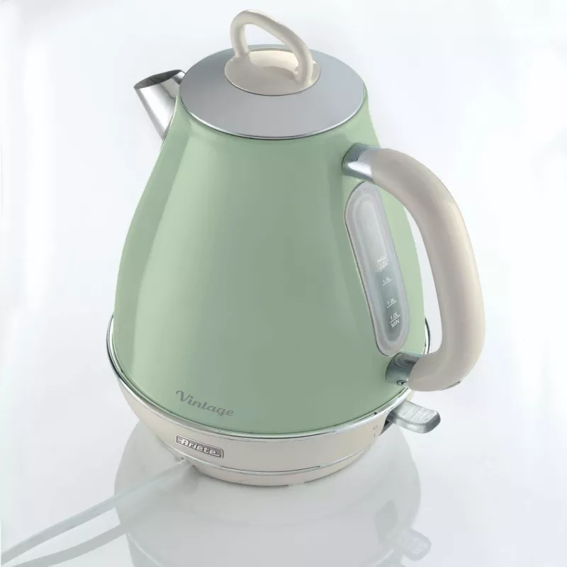 Ariete 2869 Chaleira Vintage, aço inoxidável, 1,7 l, desligamento automático, 2000 W, para água, chá e infusões de ervas, verde-pastel