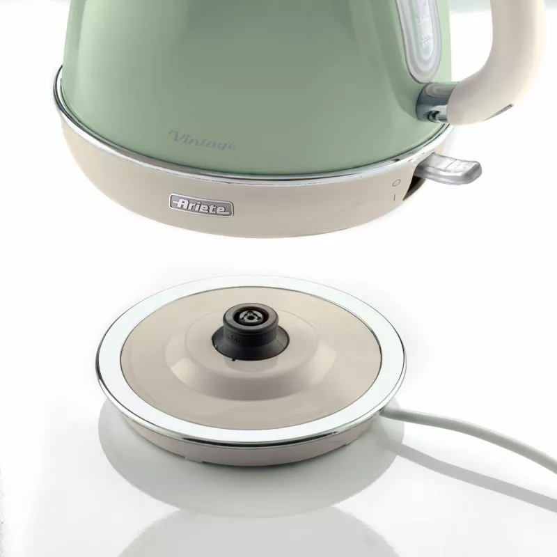 Ariete 2869 Chaleira Vintage, aço inoxidável, 1,7 l, desligamento automático, 2000 W, para água, chá e infusões de ervas, verde-pastel