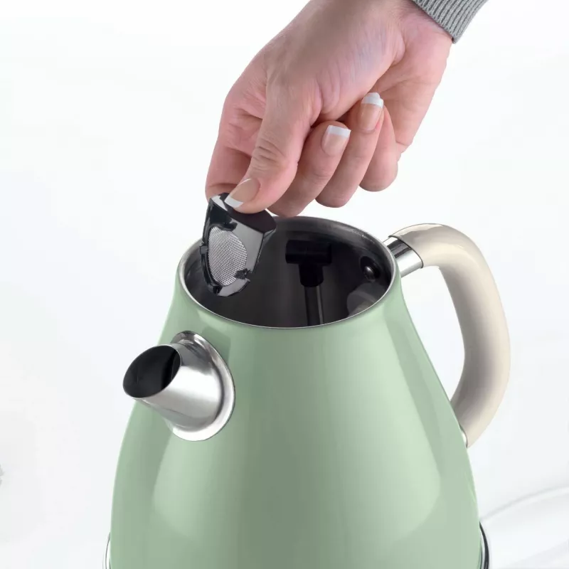 Ariete 2869 Chaleira Vintage, aço inoxidável, 1,7 l, desligamento automático, 2000 W, para água, chá e infusões de ervas, verde-pastel