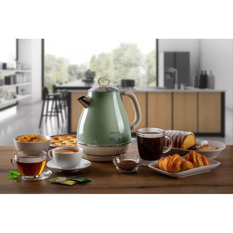 Ariete 2869 Chaleira Vintage, aço inoxidável, 1,7 l, desligamento automático, 2000 W, para água, chá e infusões de ervas, verde-pastel