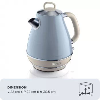 Ariete 2869 Chaleira Vintage, aço inoxidável, 1,7 L, desligamento automático, 2000 W, para água, chá e infusões de ervas, azul-pastel