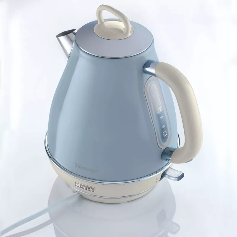 Ariete 2869 Chaleira Vintage, aço inoxidável, 1,7 L, desligamento automático, 2000 W, para água, chá e infusões de ervas, azul-pastel