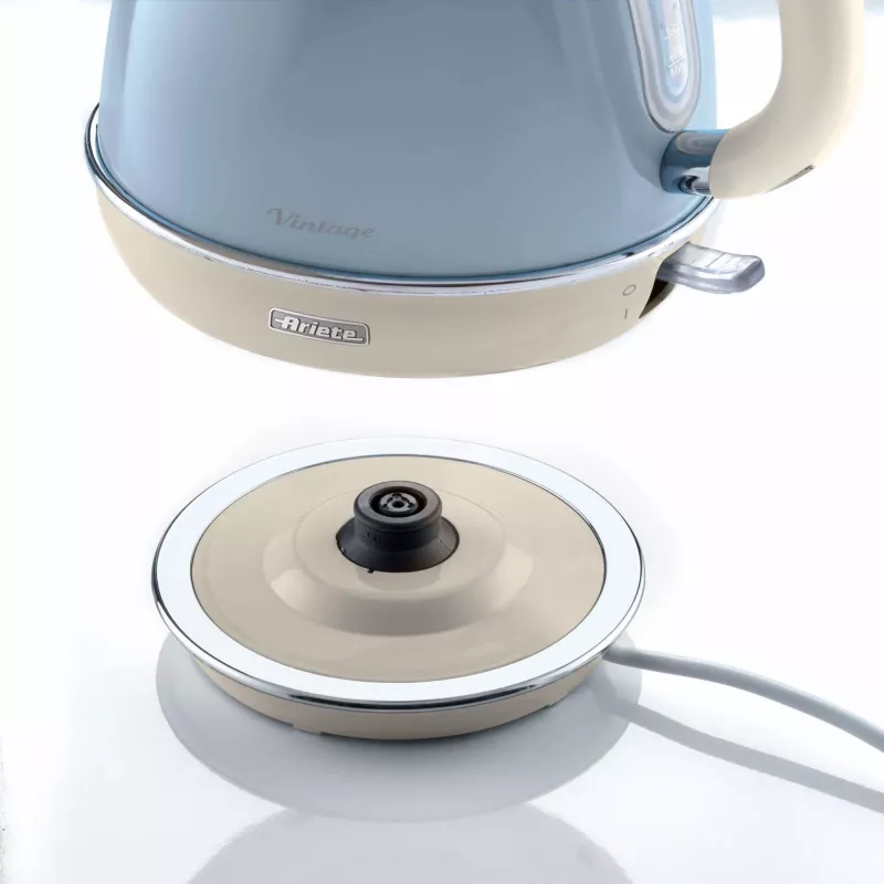 Ariete 2869 Chaleira Vintage, aço inoxidável, 1,7 L, desligamento automático, 2000 W, para água, chá e infusões de ervas, azul-pastel