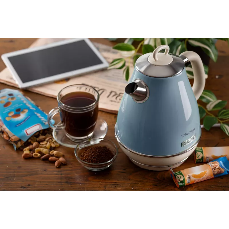 Ariete 2869 Chaleira Vintage, aço inoxidável, 1,7 L, desligamento automático, 2000 W, para água, chá e infusões de ervas, azul-pastel