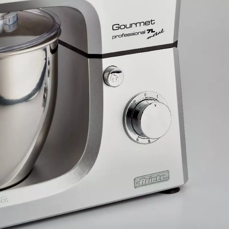 Ariete 1598 Gourmet Professional 7L Metal - Robot de cozinha planetário com liquidificadora - taça de aço inoxidável - 7 L - jarro de vidro - 1200 Watt - 6 velocidades