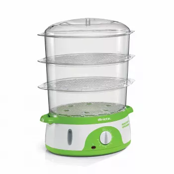 Ariete 911 Healthy Steam - Vaporizador elétrico - 3 cestos - recipiente para arroz - temporizador 60 min. - 800 Watt - 9 litros - branco e verde
