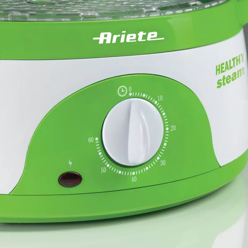 Ariete 911 Healthy Steam - Vaporizador elétrico - 3 cestos - recipiente para arroz - temporizador 60 min. - 800 Watt - 9 litros - branco e verde