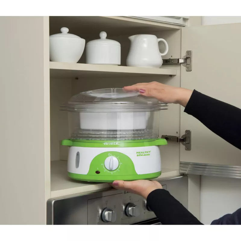 Ariete 911 Healthy Steam - Vaporizador elétrico - 3 cestos - recipiente para arroz - temporizador 60 min. - 800 Watt - 9 litros - branco e verde