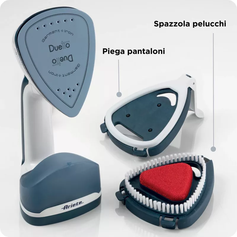 Ariete 6246 Duetto Ferro de engomar para roupa - Vaporizador vertical e ferro de engomar com base de cerâmica antiaderente - 1000 Watt - branco e azul