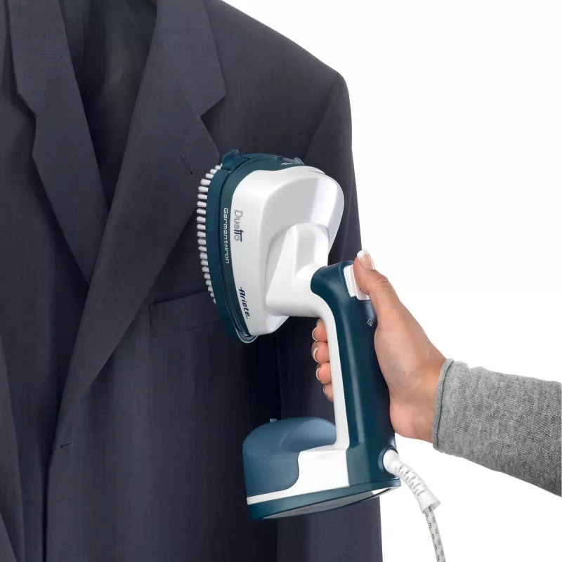 Ariete 6246 Duetto Ferro de engomar para roupa - Vaporizador vertical e ferro de engomar com base de cerâmica antiaderente - 1000 Watt - branco e azul