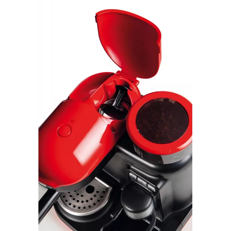 Ariete 1318 Moderna Máquina de café expresso com moinho de café integrado, para grãos de café e café moído, espumador de leite Cappuccinatore, filtro para 1 e 2 chávenas, 1080 W, 800 ml, vermelho