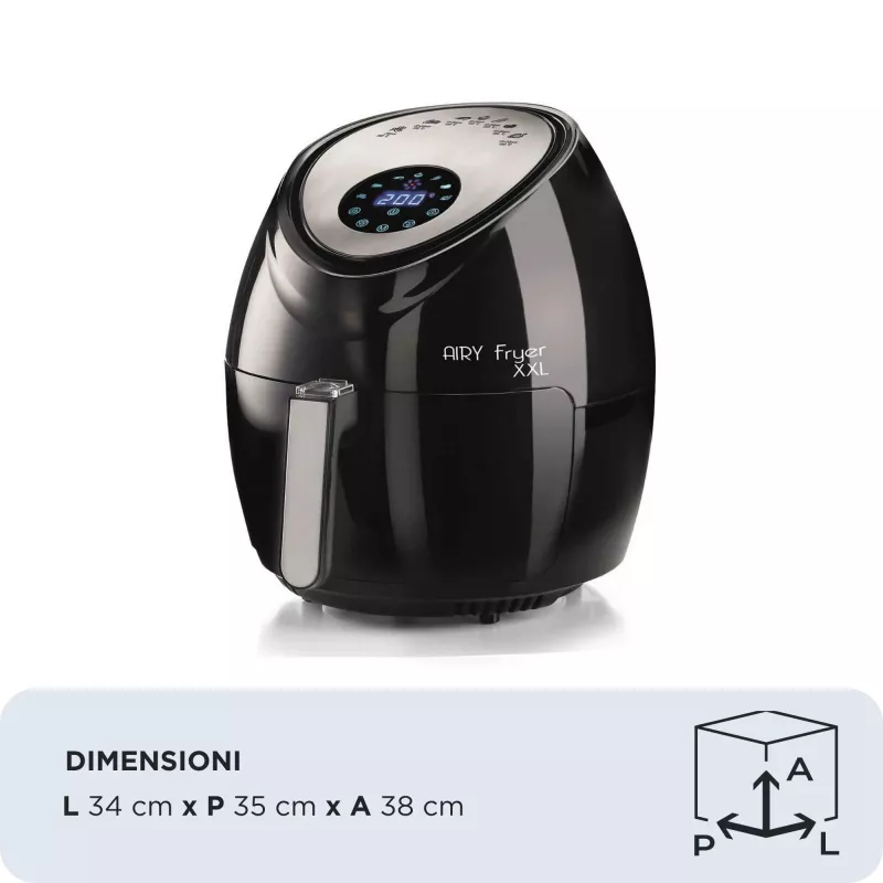 Ariete 4618 Airy Fryer XXL - Fritadeira de ar quente - Fritar 2,5 kg de batatas fritas - 7 litros - Cozinhar sem óleo e gordura - 1800 Watt - preto